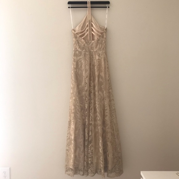 Gold lace halter neck detailed gown - Picture 2 of 4